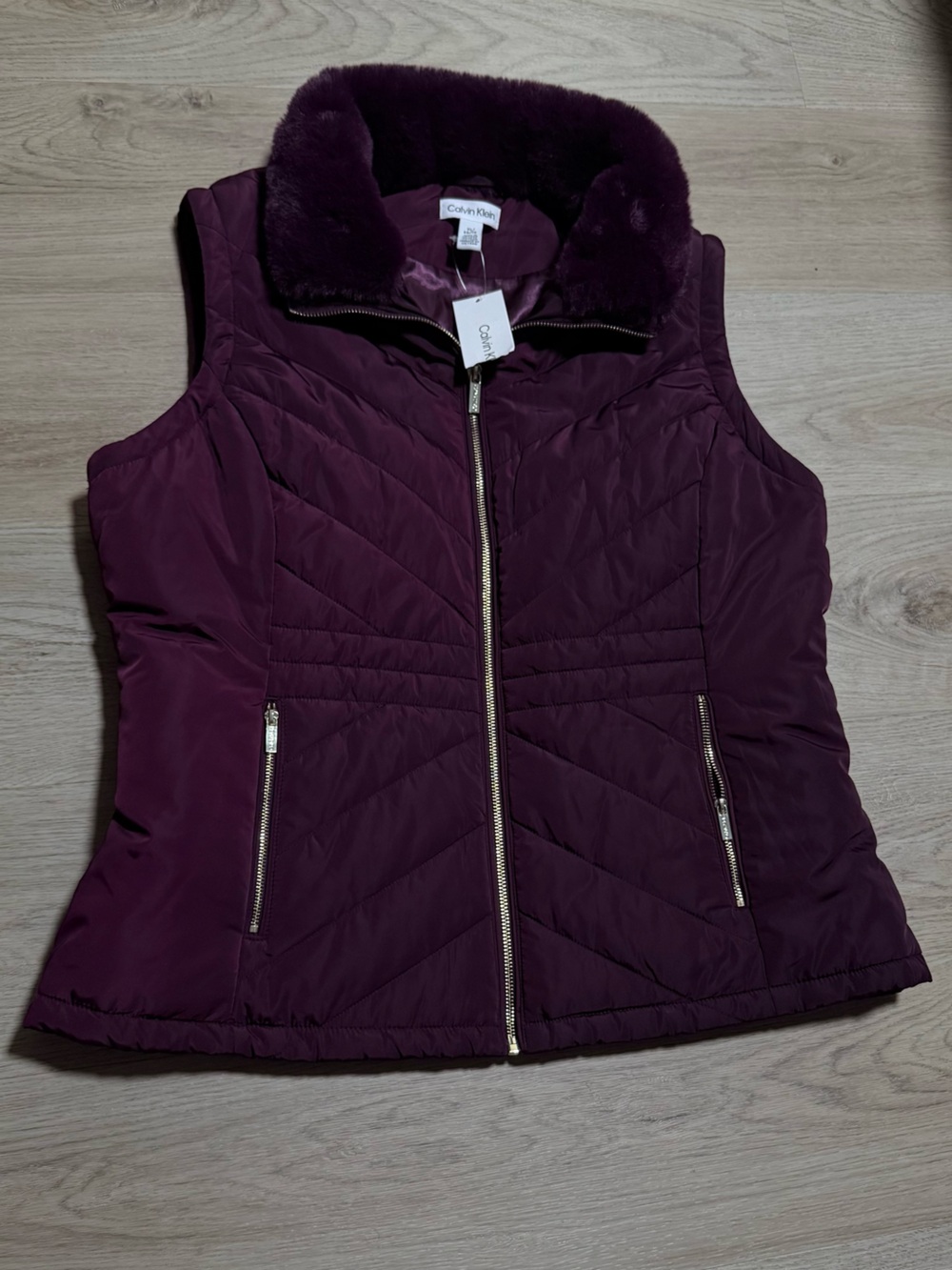Calvin Klein Quilted Vest in Deep Plum